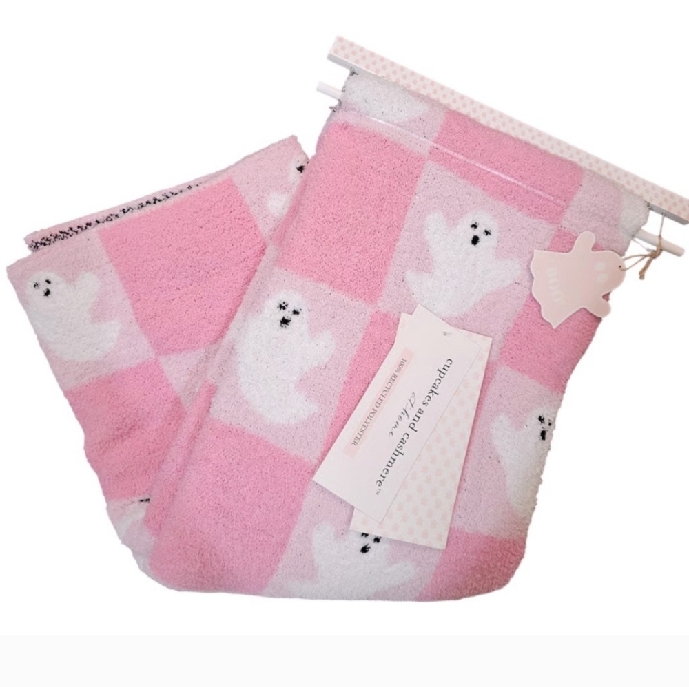 Cupcakes and Cashmere Ghost Pink & White Plaid Blanket Halloween New